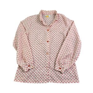 Vintage Sears Button Down Shirt Women M White Pink Orange Paisley 70s ILGWU USA